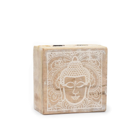 Kleine quadratische Box 10x10x4,2cm - Buddha Face Whitewash