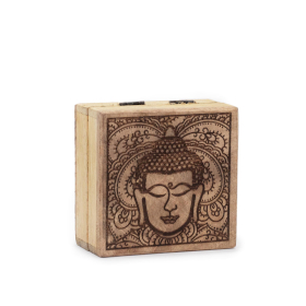 Kleine quadratische Box 10x10x4,2cm - Buddha-Gesicht schwarz eingraviert