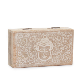 Mittlere quadratische Box 17 x 10 x 4,2 cm – Buddha-Gesicht, weiß getüncht