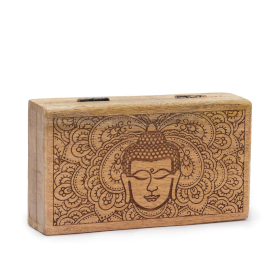 Mittlere quadratische Box 17 x 10 x 4,2 cm – Buddha-Gesicht schwarz eingraviert