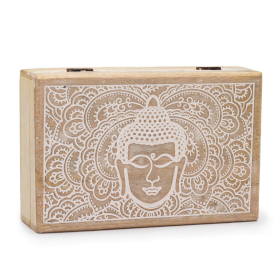 Große rechteckige Box 21,5 x 14 x 6,3 cm – Buddha-Gesicht, weiß getüncht