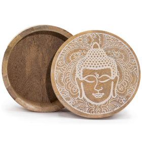 Große runde Box 17,5 x 7,5 cm – Buddha-Gesicht, weiß getüncht