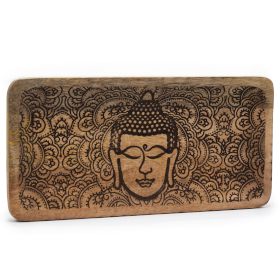 Langes Tablett 30x15x2,5cm - Buddha-Gesicht schwarz eingraviert