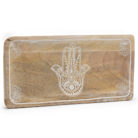Langes Tablett 30x15x2,5cm - Hamsa Design Whitewash