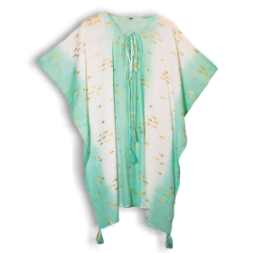 Nomad Sari On the Med Kollektion - Kaftan - Weiß & Türkis & Gold Fisch Design