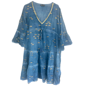 (M-L) Kleid – Seeblau & Goldfisch-Design