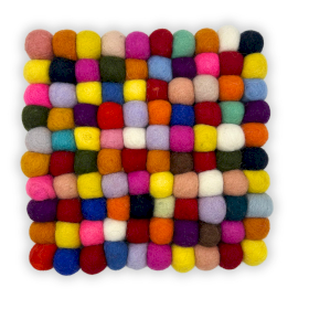 Quadratisches Tischset mit Filzkugeln, 20 cm, mehrfarbig