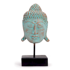 Großer Serenity-Buddha-Kopf auf Ständer - Grünes Kupfer