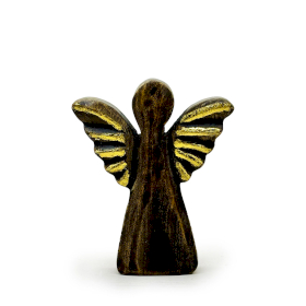 8x Kleiner Engel aus Mangoholz – Golddekor – 12 cm