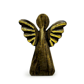 6x Großer Engel aus Mangoholz – Golddekor – 19 cm