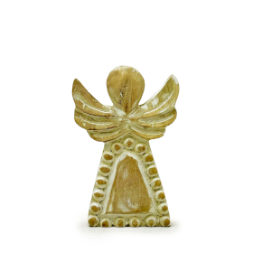 8x Engel aus Mangoholz – Weiß getüncht – 13 cm