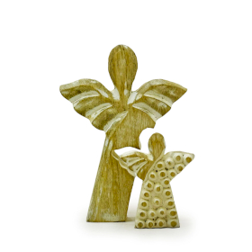 6x Mangoholz-Engel in Engelform – Weiß getüncht – 15 cm
