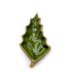 Lost in the Forest – Emaillierte Holzschale mit Blättern – 33 x 17 cm