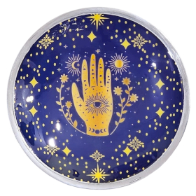 Emaillierter Opferteller mit drei Beinen – Hamsa Mitternachtsblau