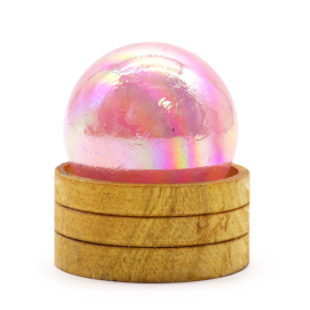 Edelstein-Kristallkugel 50 mm – Rosenquarz-Titan-Aura mit Ständer