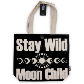 5x Kultige klassische Tragetasche – Stay Wild, Mood Child – Schwarz Natur 10oz (36x43x10cm)