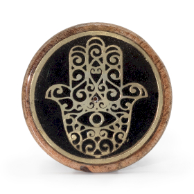 10x Gold & Schwarz auf Mangoholz - Hamsa