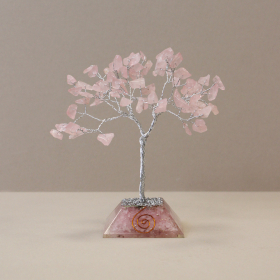 Edelsteinbaum mit Orgonitbasis – 80 Steine ​​– Rosenquarz
