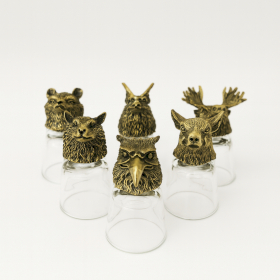 6x Bottom Up Schnapsgläser (50 ml) – Wilde Waldtiere – Antikbronze