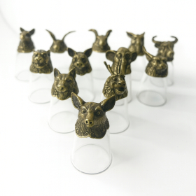 12x Bottom Up Schnapsgläser (25 ml) – Chinesische Tierkreiszeichen – Antikbronze