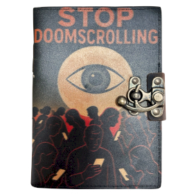 Bedruckte Notizbücher aus Leder (7x5 Zoll) – Stop Doom Scrolling – 200 Seiten, Normalpapier
