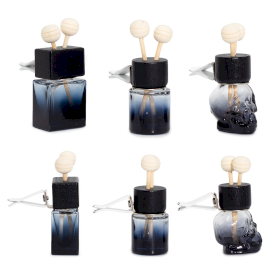 12x Schwarz – Flaschen zur Befestigung am Autodiffusor – 8 ml – (3 verschiedene Designs x 4)