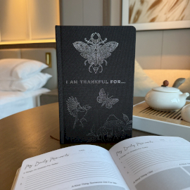 Gebundenes Dankbarkeitstagebuch – 120 Seiten – Goldschnitt – Königsblaues und silbernes Futter