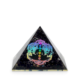 Kleine Orgonit-Pyramiden 5,5 x 4,5 cm – Chakra-Buddha – Schwarze Turmalin-Splitter