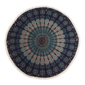 Kleines rundes Mandala-Baumwollbild (130 cm) – Pfauenblau