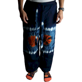Japanische Loungehose – Medium – Blau, Türkis/Orange