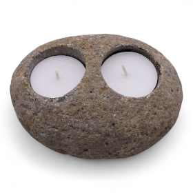 3x Natural Riverstone Candle Holder - Double Nightlight (aprox 16x11x8cm)